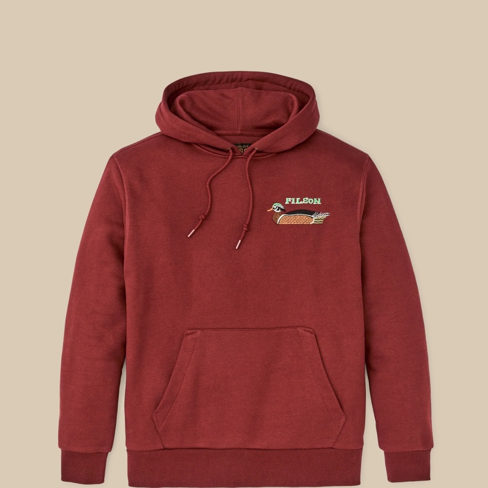 NWT Filson Maroon Ducks Embroidered Prospector Hoodie 2XL